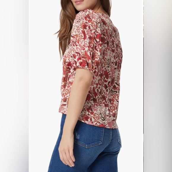 NEW Sam Edelman Dakota Shirred Puff Sleeve Top Seed Pearl Bouquet Women’s XL - Picture 2 of 12